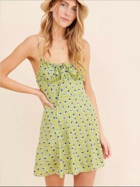 BDG Urban Outfitters Green Mini Dress with Blue Floral Print